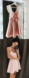 Simple A-Line Spaghetti Straps Short Pink Homecoming Dress with Appliques HZ0527