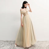 Charming Off the Shoulder A Line Tulle Long Prom Dresses With Beading HZ0527