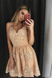Stylish A-Line Spaghetti Straps Short Homecoming Dress with Lace Appliques HZ0527