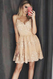 Stylish A-Line Spaghetti Straps Short Homecoming Dress with Lace Appliques HZ0527