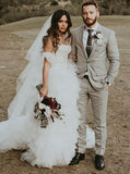 A-Line Strapless Asymmetric Ruffles Wedding Dress with Appliques HZ0527