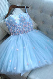 A-Line Sweetheart Short Blue Tulle Homecoming Dress with Appliques HZ0527
