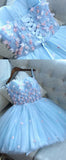 A-Line Sweetheart Short Blue Tulle Homecoming Dress with Appliques HZ0527