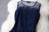 A-line Mini Navy Blue Sleeveless Crew Short Homecoming Dresses With Lace HZ0527