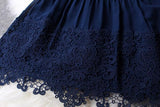 A-line Mini Navy Blue Sleeveless Crew Short Homecoming Dresses With Lace HZ0527
