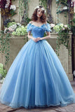 Princess Ball Gown Off Shoulder Blue Long Prom Dress,Quinceanera Dresses HZ0527