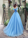 Princess Ball Gown Off Shoulder Blue Long Prom Dress,Quinceanera Dresses HZ0527