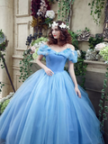 Princess Ball Gown Off Shoulder Blue Long Prom Dress,Quinceanera Dresses HZ0527