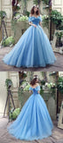 Princess Ball Gown Off Shoulder Blue Long Prom Dress,Quinceanera Dresses HZ0527