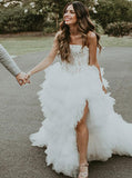 A-Line Strapless Asymmetric Ruffles Wedding Dress with Appliques HZ0527