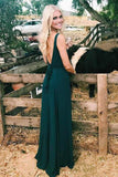 Charming A-Line V-Neck Spaghetti Straps Backless Floor-Length Dark Green Prom Dress HZ0527
