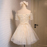 Off the Shoulder A Line Lace Appliques Short Homecoming Dresses HZ0527