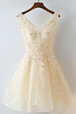 Cute A Line Lace Appliques Short Lace Up Back Homecoming Dresses HZ0527