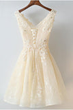 Cute A Line Lace Appliques Short Lace Up Back Homecoming Dresses HZ0527