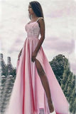 Fashion Pink Split A Line Straps Appliques Occasion Prom Dress HZ0527