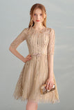 Gold Sequins A Line Short Tulle Half Sleeves Homecoming Dresses HZ0527