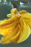 Off the Shoulder 2025 Fashion Formal Yellow Prom Dresses,Sexy Summer Evening Gowns HZ0527