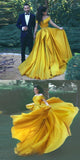 Off the Shoulder 2025 Fashion Formal Yellow Prom Dresses,Sexy Summer Evening Gowns HZ0527