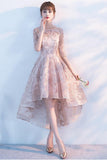 Princess A Line Lace High Low Half Sleeves Homecoming Dresses HZ0527