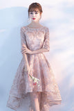 Princess A Line Lace High Low Half Sleeves Homecoming Dresses HZ0527