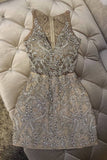 Sexy Sheath Beading V Neck Sleeveless Homecoming Dress HZ0527