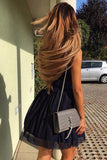 Popular Round Neck Sleeveless Sequins Elegant Dark Blue Homecoming Dresses HZ0527