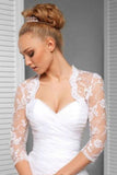 3/4 Sleeve Exquisite Lace Applique Bridal Jacket Scalloped Top Neck, Wedding Jacket HZ0527