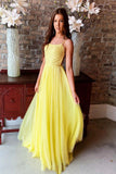 Flowy Yellow Chiffon Long Prom Gown Sexy Backless Evening Dresses HZ0527