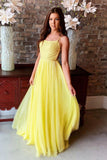 Flowy Yellow Chiffon Long Prom Gown Sexy Backless Evening Dresses HZ0527