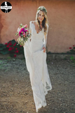 Sheath V-neck Backless Long Sleeves Lace Boho Wedding Dresses HZ0527