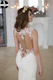 Promfast Lace Stunning Mermaid Sleeveless Wedding Dress Zipper Button HZ0527
