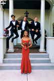 Promfast Red Mermaid A Line Strapless Prom Dress, New 2025 Formal Evening Dresses HZ0527