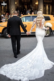 Promfast Long Sleeve Elegant Lace Mermaid Tulle Wedding Dresses for Sale HZ0527