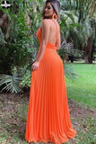 Promfast A Line Spaghetti Straps Orange Prom Dress, Chiffon Sexy Deep V Neck Prom Dresses HZ0527