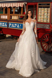 A-Line Jewel Neck Floor Length Polyester Wedding Dresses, Formal Boho Plus Size Wedding Dress HZ0527
