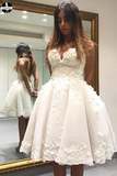 Promfast A Line V Neck Ivory Appliques Beads Short Wedding Dresses HZ0527