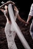 Promfast Vintage Lace V Neck Rustic Wedding Dresses Cap Sleeve Ivory Sheath Beach Wedding Gown HZ0527