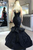 Promfast Mermaid Prom Dresses Scoop Black Beading Long Prom Dress for Sale HZ0527