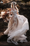Promfast Romantic Appliques Floral Backless Lace Wedding Dress Sexy Tulle Boho Bridal Gown HZ0527