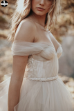 Promfast Shimmering Decorate Champagne Shades Jeweled Belt Tulle Rustic Wedding Dress Ferya Gown HZ0527