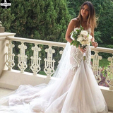 Promfast Gorgeous Mermaid Beading Lace Strapless Sweetheart Wedding Dresses HZ0527
