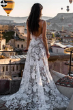 Promfast Rose Lace Sheath Wedding Dresses Spaghetti Strap Boho Beach Wedding Dress HZ0527