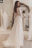 Promfast Chic A-line Wedding Dresses Long Sleeve V neck Romantic Wedding Dress With Lace HZ0527