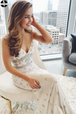 Promfast Sheath/Column Prom Dress Spaghetti Straps V-neck Beaded Formal Evening Gowns HZ0527
