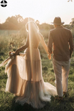 Promfast Attractive V neck Appliques A Line Rustic Backless Wedding Dress HZ0527