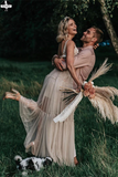 Promfast Attractive V neck Appliques A Line Rustic Backless Wedding Dress HZ0527