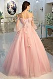Promfast Long Sleeve Prom Dresses Pearl Pink Ball Gown Long Floral Fairy Prom Dress HZ0527