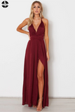 2025 A-line Custom Spaghetti Straps Prom Dresses Burgundy Long Prom Dresses Evening Dress HZ0527