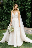 Promfast Vintage Lace Wedding Gowns See Through Illusion Neck Wedding Dresses HZ0527