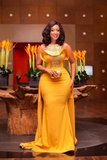 Promfast Elegant Yellow Beaded Mermaid Evening Dresses, African Attire Dresses HZ0527